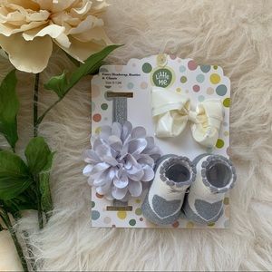 Little Me 3pc Headwrap, Booties and Bow